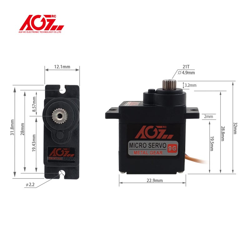 AGFRC 2PCS AGFRC Micro 9g RC Servo Motor Kit - Digital 2.8KG Metal Gear Mini Servo for RC Helicopter Airplane Car, Control Angle 180Â° - Image 4